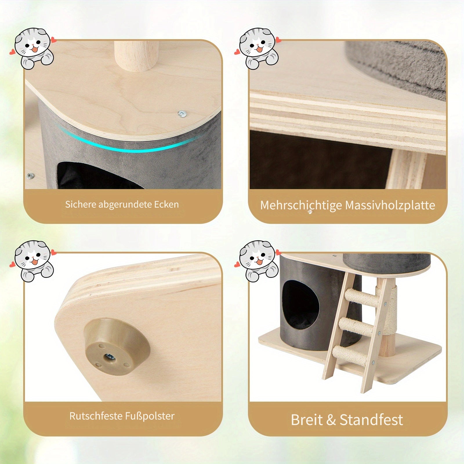 Kratzbaum mehrstöckig, 161 cm großer Katzenkratzbaum mit 2 Höhlen